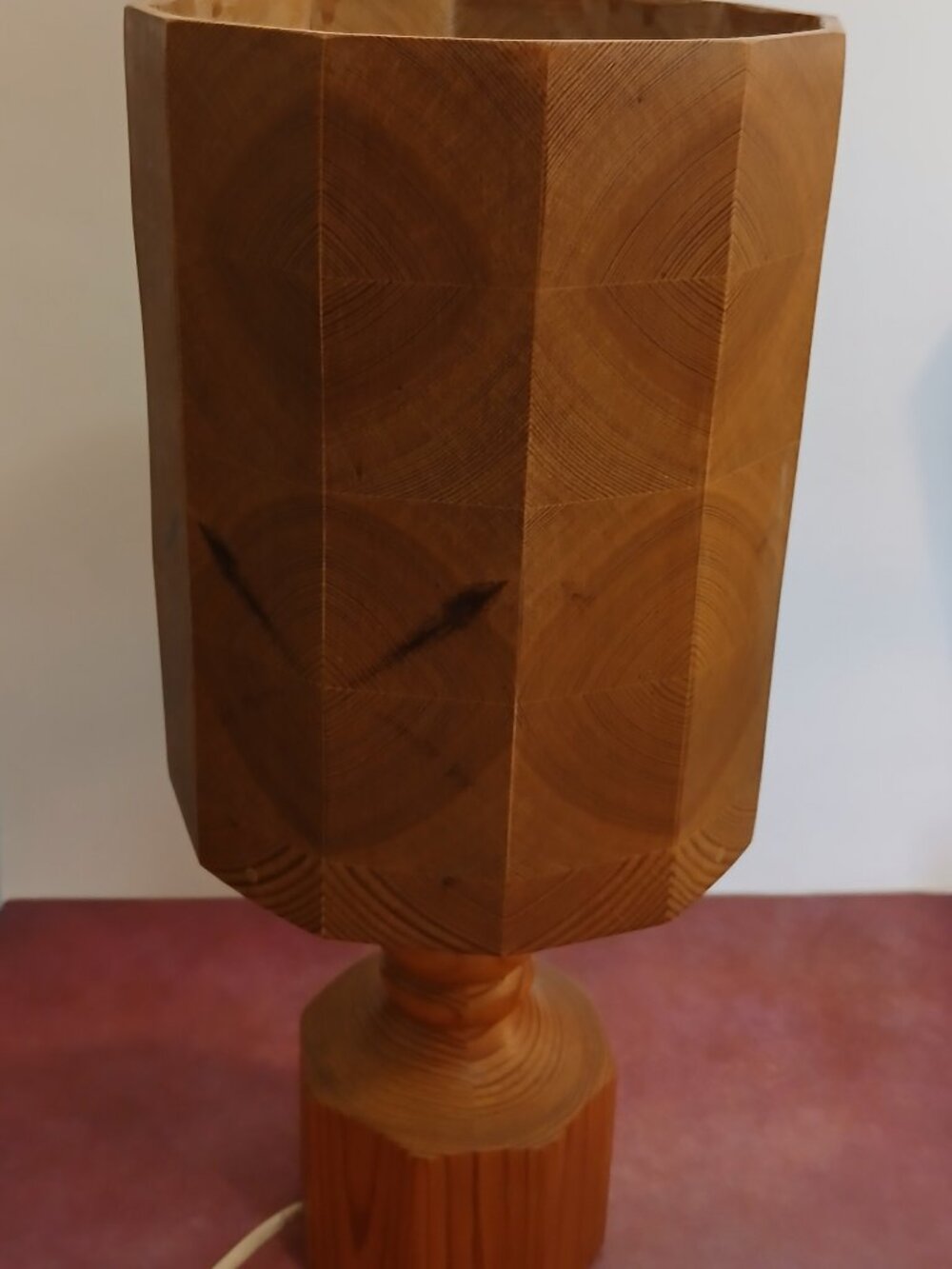 1975 Swedish Östergötland County Hand Crafted Pine Table Lamp